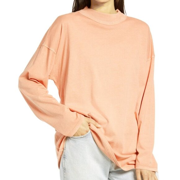 Free People We The Free Be Free Longline Tunic Top M 100% Cotton Orange Sorbet - Picture 2 of 14